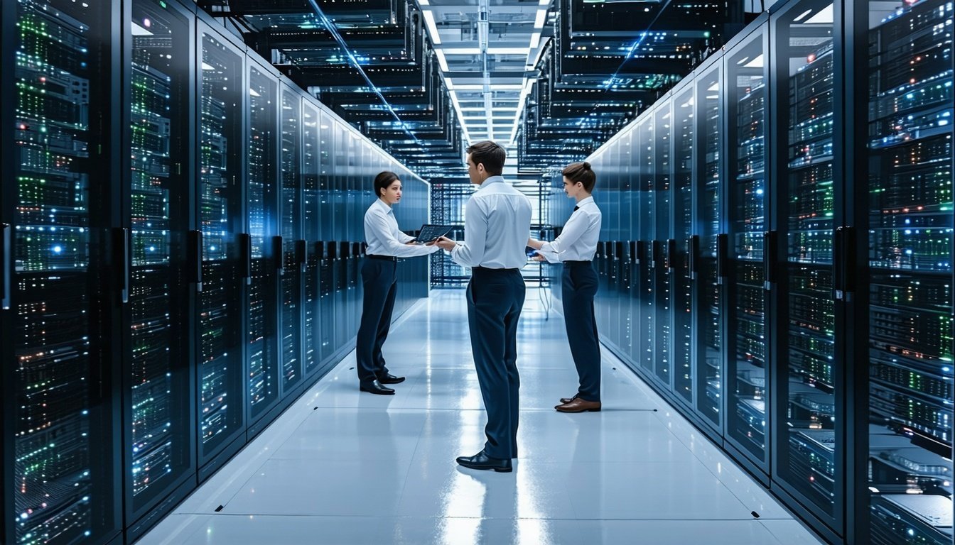 Professional IT team managing servers